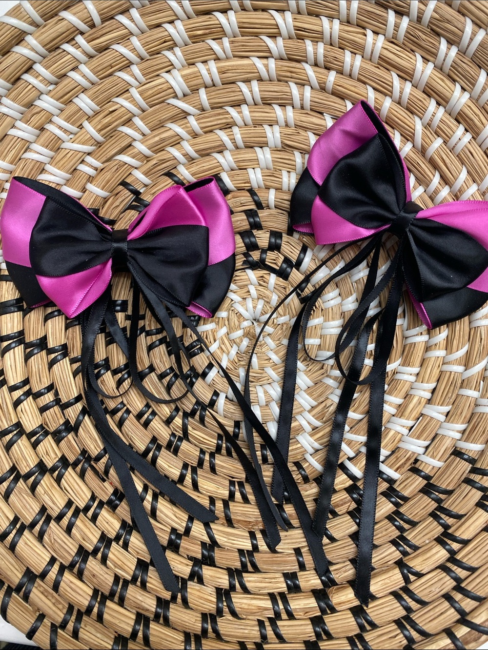 Fuchsia & Black Satin Hair Bows